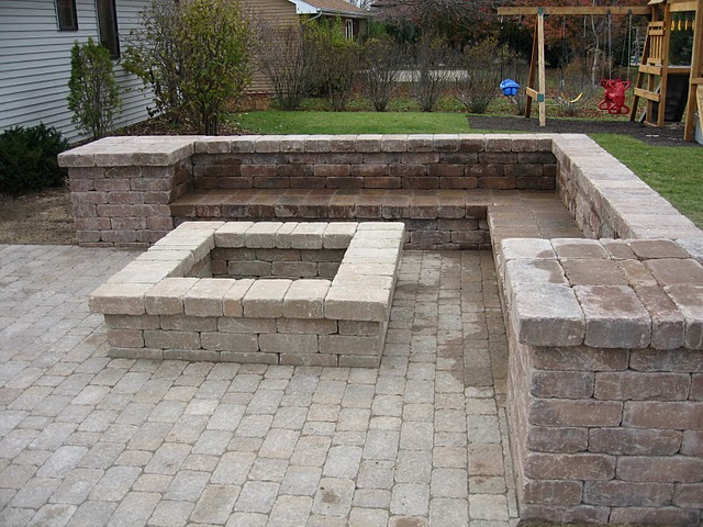 Weston Wall sitting bench and fire pit.